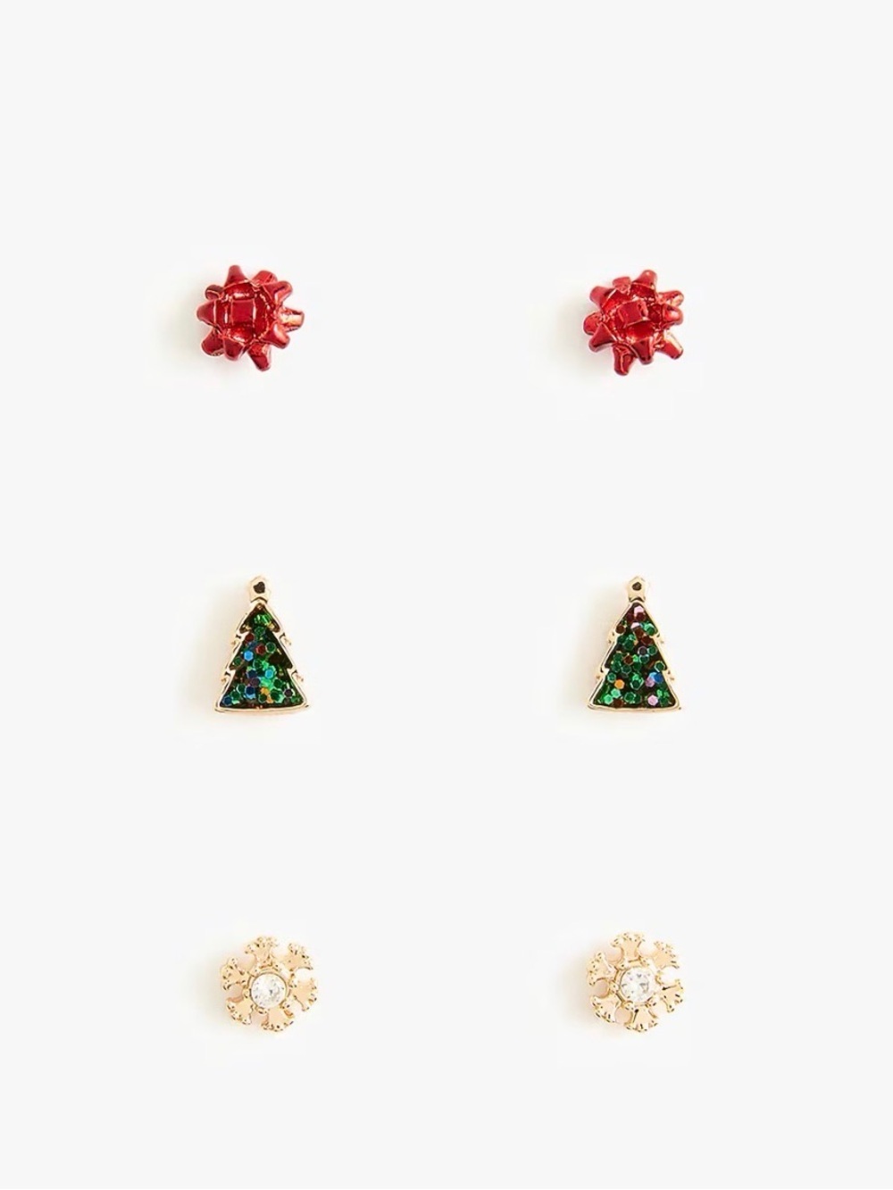 Crewcuts Kids 3-Pair Holiday Stud Earrings - Red, Green & Gold